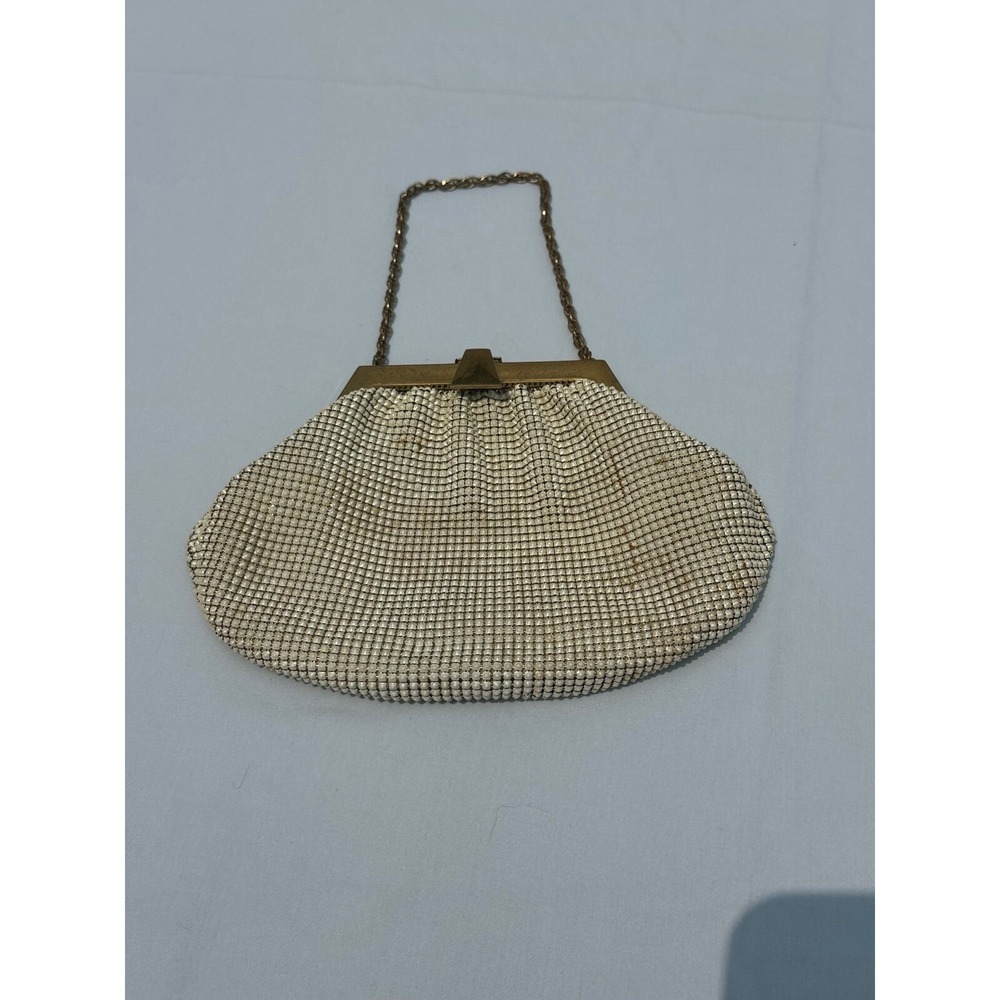 Vintage Whiting & Davis Cream Metal Mesh Purse Gold Chain Handle